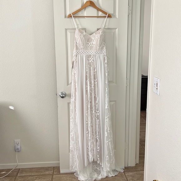Liposa Dresses & Skirts - Bohemian Wedding Dress Spaghetti Strap w/ Adjustable Drawstring Lace Bridal Gown